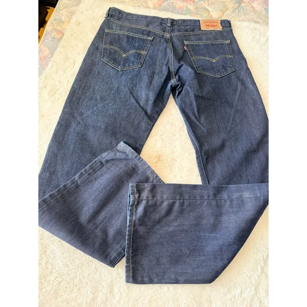 Levis 501 Original Jeans Mens 36x32 Dark Wash Button Fly Straight Leg Denim
